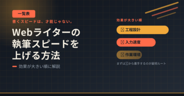【一覧表】Webライターの執筆スピードを上げる方法｜効果が大きい順に解説